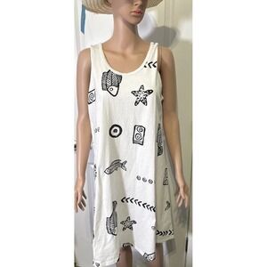 Jostar Vintage Black White Fish Dress Size L